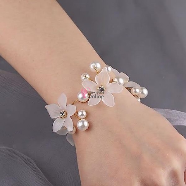 Bratara eleganta de mana BRM033 Aurie cu cristale si perle pentru mireasa